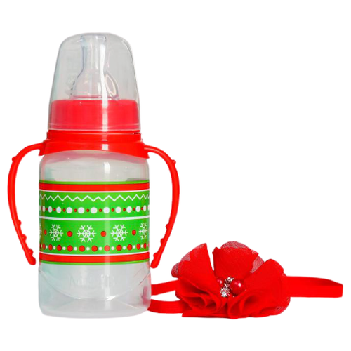 фото Mum&baby набор для малышки первый новый год: бутылочка 150 мл и повязка на голову, с рождения, красный