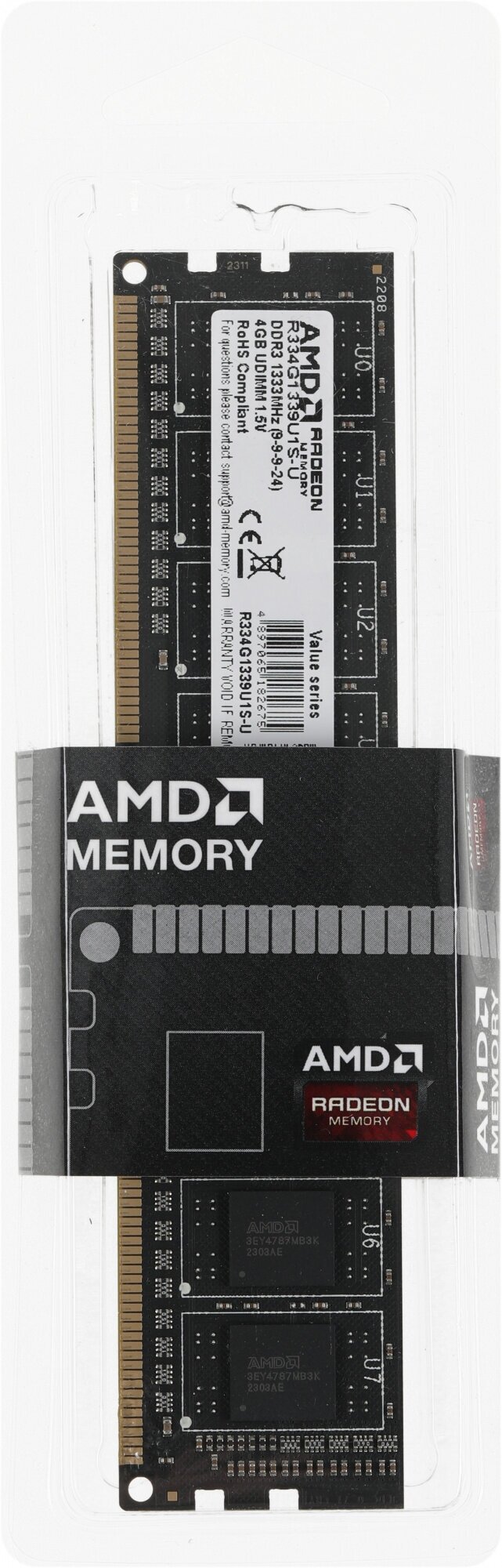 Память DDR3 4Gb 1333MHz AMD R334G1339U1S-U R3 Value RTL PC3-10600 CL9 DIMM 240-pin 1.5В