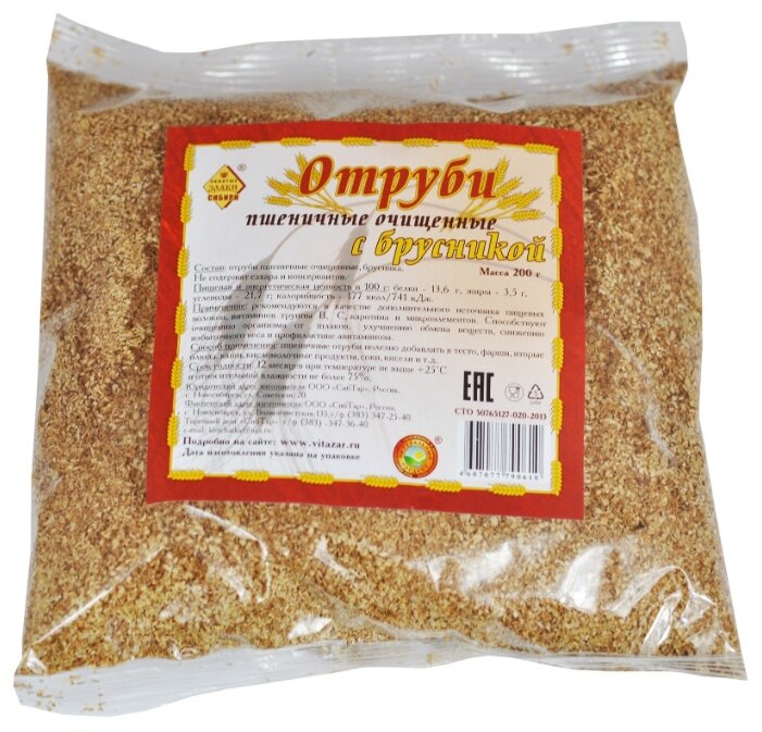 Отруби СибТар пшеничные очищенные с брусникой, 200 г