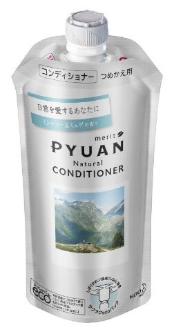 Кao merit pyuan natural кондиционер для волос с ароматом мяты и ландыша, мягкая упаковка, 340 мл