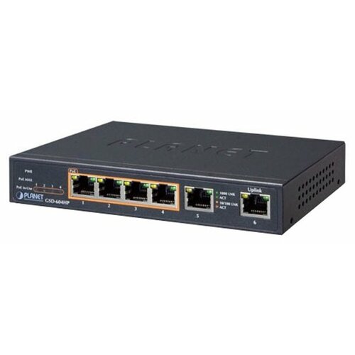 PLANET 4-Port 101001000T 8023at POE 2-Port 101001000T Desktop Switch 55W POE Budget External Power Supply 1181500₽