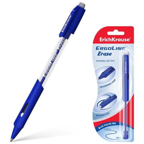 фото ErichKrause Ручка гелевая со стираемыми чернилами ErgoLine Erase, 0.7 мм (41546), синий цвет чернил