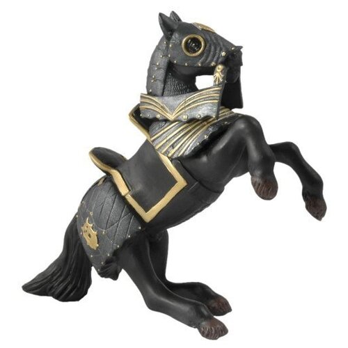 фото Конь на дыбах в доспехах черный фигурка игрушка из серии рыцари и замки papo