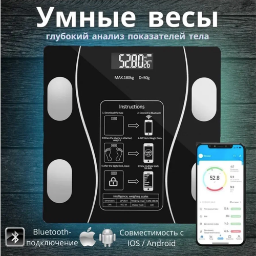 Напольные умные весы c bmi, электронные напольные весы для Xiaomi, iPhone, Android, черные напольные умные весы c bmi электронные напольные весы для xiaomi iphone android черные