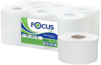 Бумага туалетная Focus Eco Jumbo, 1 слойн, 200 м/рул, тиснение, белая