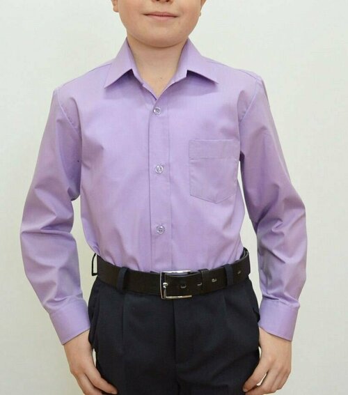 Школьная рубашка PLATIN, прямой силуэт, на пуговицах, длинный рукав, карманы, однотонная, размер 30, фиолетовый