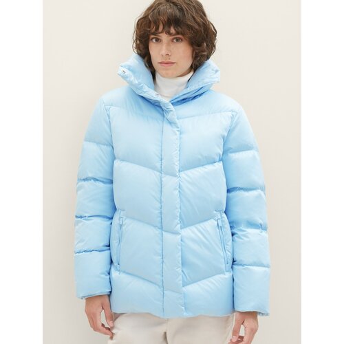 фото  куртка tom tailor, демисезон/зима, средней длины, силуэт прямой, карманы, без капюшона, размер m, голубой