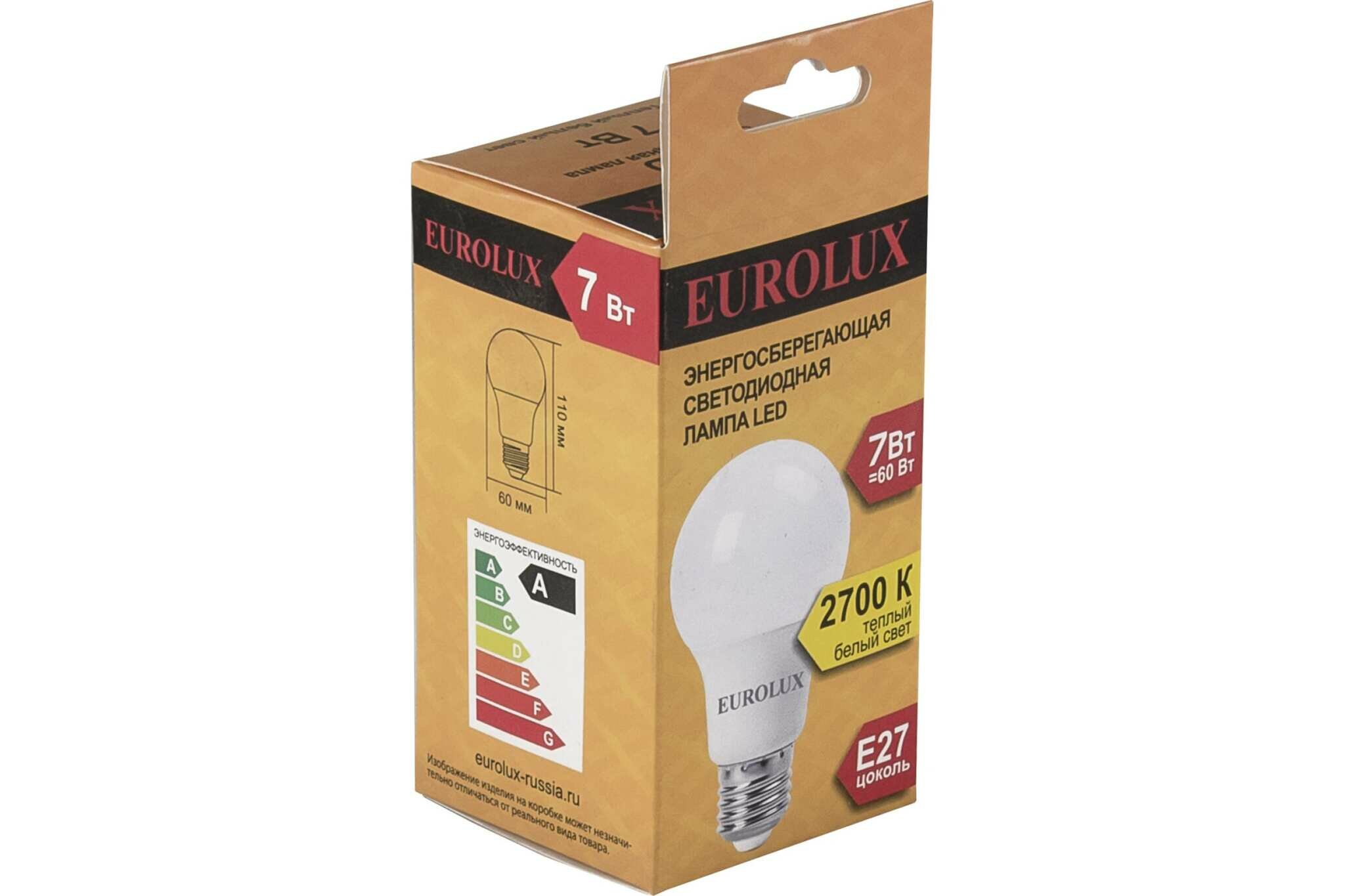 Лампа светодиодная LL-E-A60-7W-230-2,7K-E27 (груша, 7Вт, тепл., Е27) Eurolux - фотография № 8