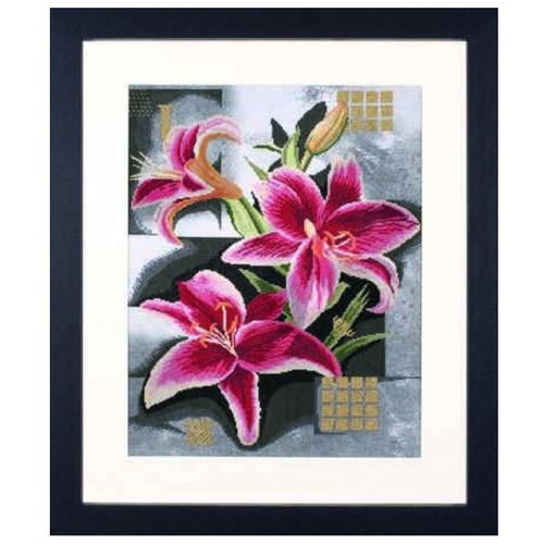 фото Lanarte набор для вышивания composition of pink lilies 39 x 49 см (pn-0008291)