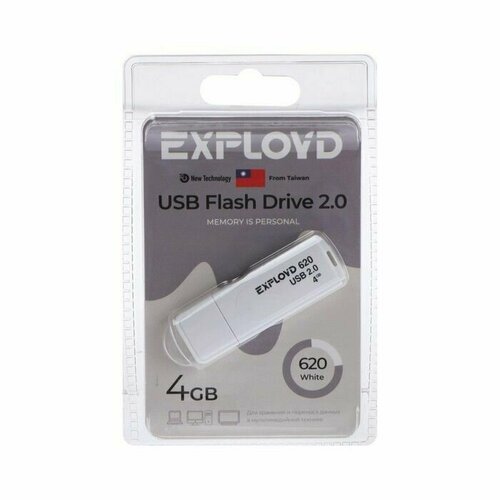 Флешка 620, 4 Гб, USB20, чт до 15 Мб/с, зап до 8 Мб/с, белая