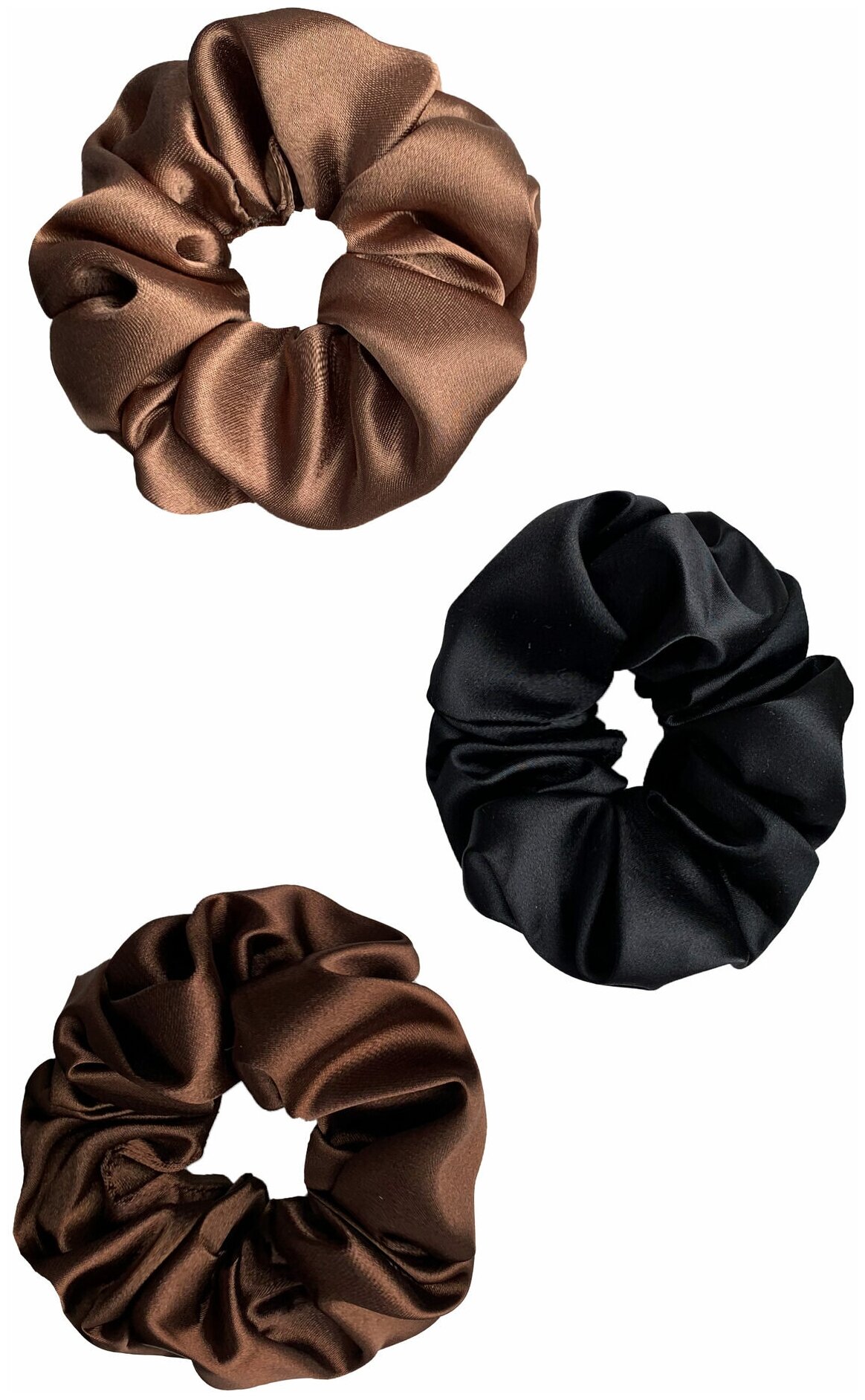 Набор шелковых резинок для волос Nata Kikot, 3 шт. (кофейный, коричневый, черный)