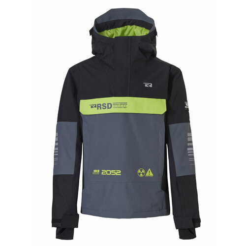 Горнолыжная куртка Rehall для мальчиков, регулируемый капюшон, водонепроницаемая, воздухопроницаемая, мембранная, карман для ски-пасса, размер 152, черный, серый