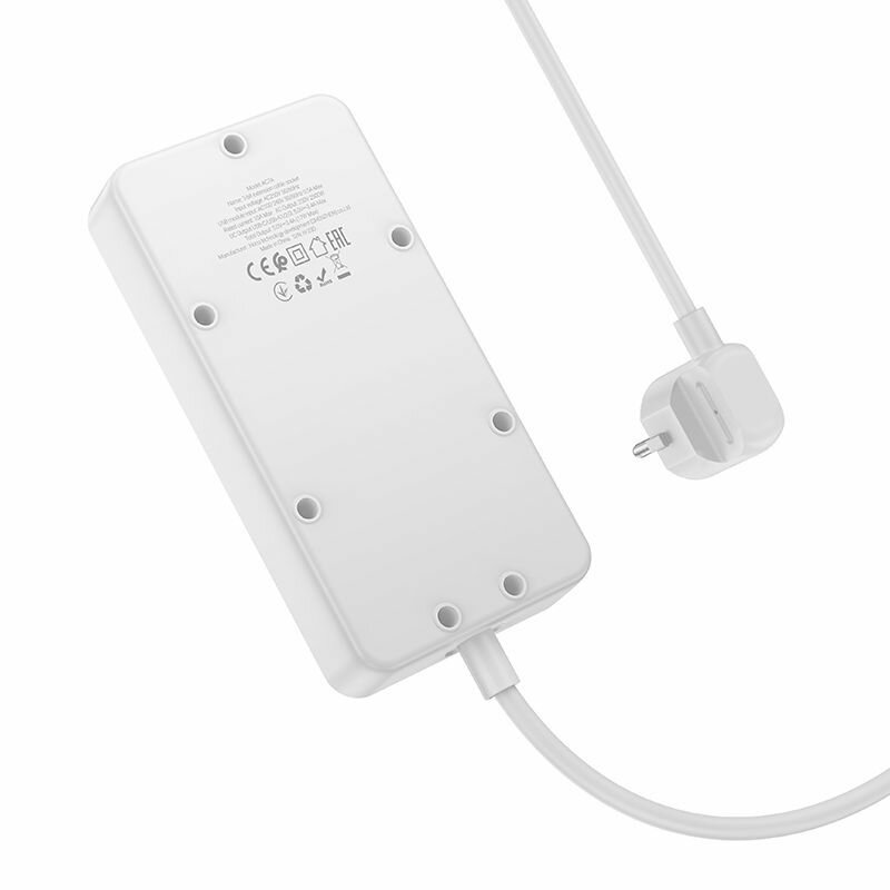 Сетевой фильтр (3гн, 1*Type-C,3*USB) 1.5м HOCO AC7 Белый - фотография № 3