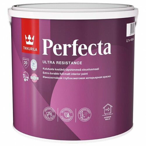 TIKKURILA PERFECTA краска интерьерная, глубокоматовая, база А (0,9л) tikkurila perfecta тиккурила перфекта интерьерная краска износостойкая вес 0 9л блеск глубокоматовая цвет белый tikkurila perfecta