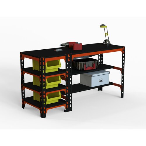Стол металлический Metalex 750х1200х500 с боковыми полками (оранжево-чёрный)