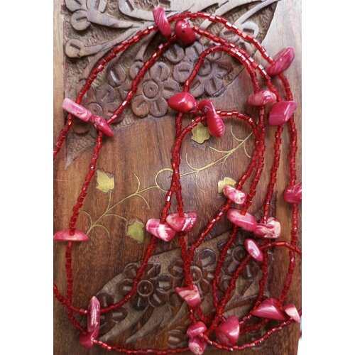 Колье, длина 108 см, красный бусы ожерелье колье жгут из бисера ручной работы