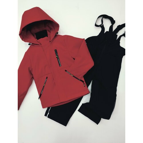 Комплект с полукомбинезоном Мой Ангелок демисезонный, утепленный, съемный капюшон, водонепроницаемый, регулируемый край, ветрозащита, мембранный, карманы, размер 122, красный