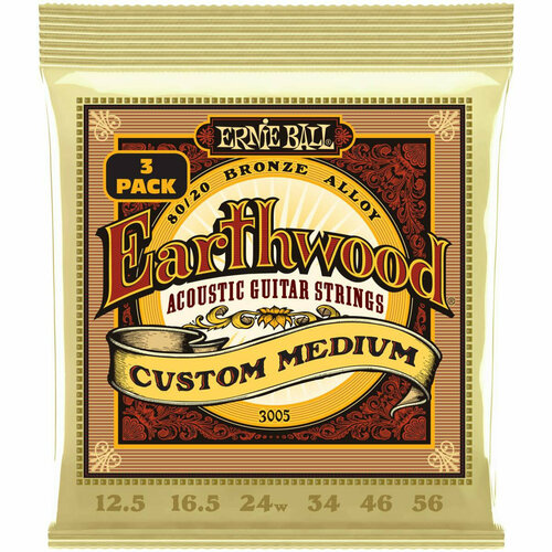 ERNIE BALL 3005 набор из 3х комплектов для акуст. гитары Earthwood Custom Med 80/20 (12.5-56)