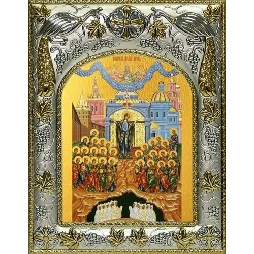 Икона Божья Матерь Непроходимая дверь, 14x18 в серебряном окладе, арт вк-4982