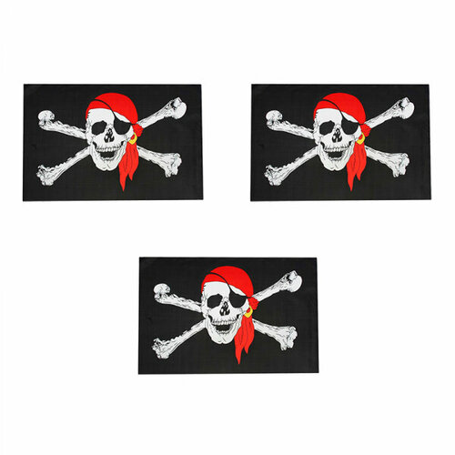 ссср и россия флаги победы набор из 2 х флагов 90x135см Флаг пиратский Веселый Роджер пират в бандане с повязкой, большой 60х90см (Набор 3 шт.)