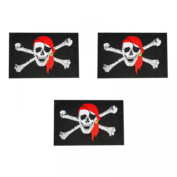 Флаг пиратский "Веселый Роджер" пират в бандане с повязкой, большой 60х90см (Набор 3 шт.)