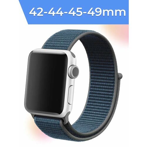 Нейлоновый ремешок для умных часов Apple Watch 42-44-45-49 mm / Тканевый сменный браслет для смарт часов Эпл Вотч 1-9, SE серии / Черно-синий