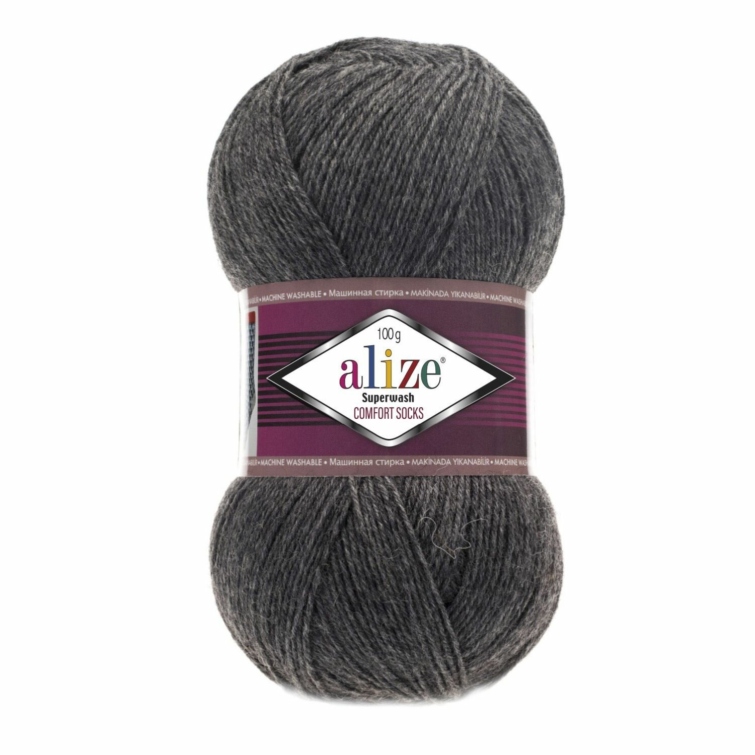 Пряжа ALIZE SUPERWASH 100, т. серый меланж - 182, 75% SW шерсть, 25% полиамид, 5 мотков, 100 г, 420 м.