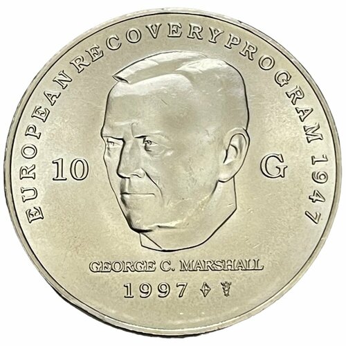 Нидерланды 10 гульденов 1997 г. (50 лет Плану Маршалла) клуб нумизмат монета 50 гульденов антильских островов 1980 года серебро беатрикс
