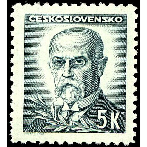 (1945-060) Марка Чехословакия Т. Массарик (Зеленая) Личности (Стандартный выпуск) II Θ
