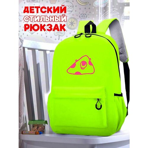 Школьный зеленый рюкзак с розовым ТТР принтом монстрик - 75