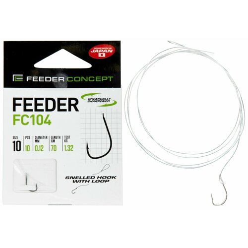 фото Крючки с поводком fc feeder сер. fc104 70см, разм.010, 0,12мм 10шт. feeder concept