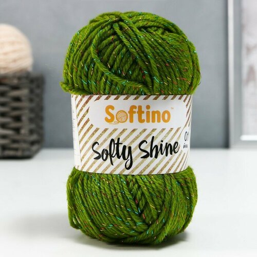 фото Пряжа 70% акрил, 30% шёлк "softy shine" 50 гр 85 м цвет 30 папоротник softino