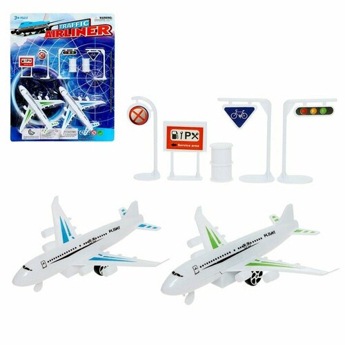 Игровой набор «Аэропорт», 2 самолёта, дорожные знаки часы транспорт и дорожные знаки