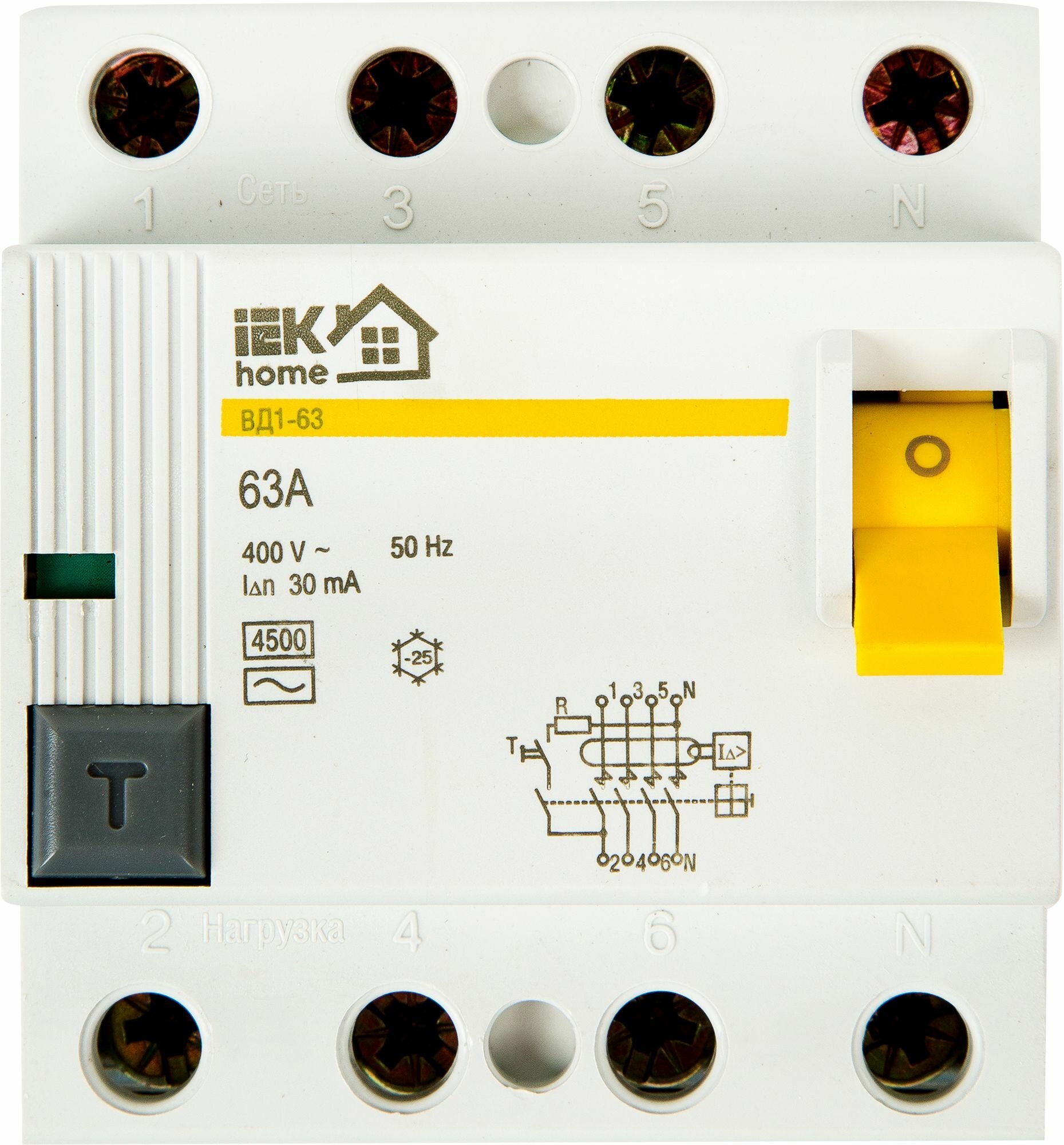 IEK Выключатель дифференциальный ВД1-63 (УЗО) 4Р 63А 30мА MDV10-4-063-030