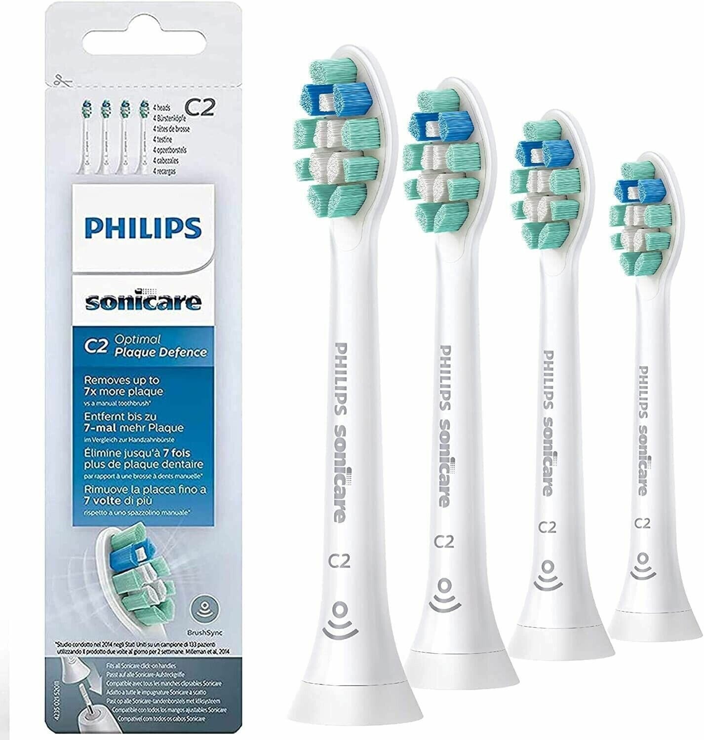 C2 Сменные насадки для зубных щеток Philips Sonicare Optimal Gum Care Brush HX9024, белый, 4 шт.