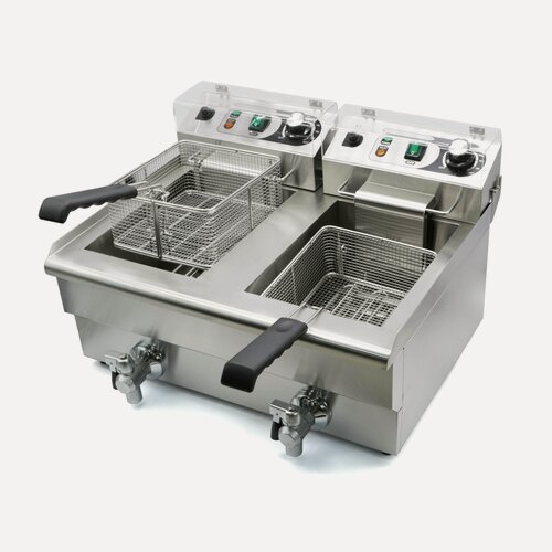 Изображение товара Фритюрница LILOMA FLT10+10 с краном 10л+10л, фритюрница профессиональная двойная для кафе, ресторана, электрофритюрница, 6кВт