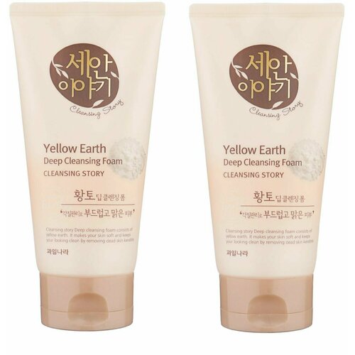 Welcos Kwailnara Пенка для умывания с желтой глиной Cleansing Story Foam Cleansing, Yellow Earth, 150 гр, 2 шт welcos kwailnara пенка для умывания с розовой глиной cleansing story deep cleansing foam pink clay 150 гр 2 шт