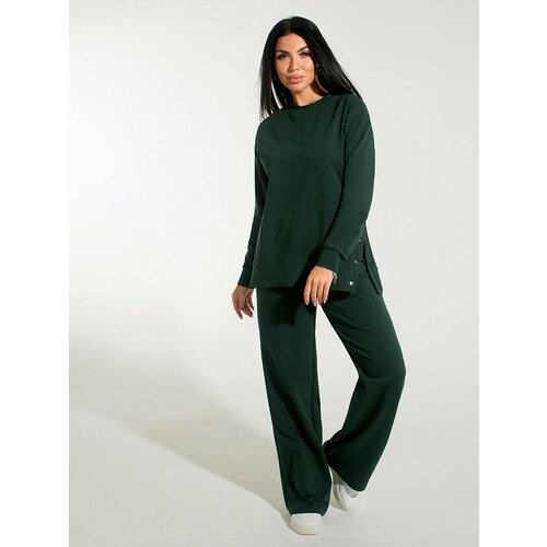 Костюм BROSKO, туника и брюки, повседневный стиль, прямой силуэт, карманы, размер 56, зеленый