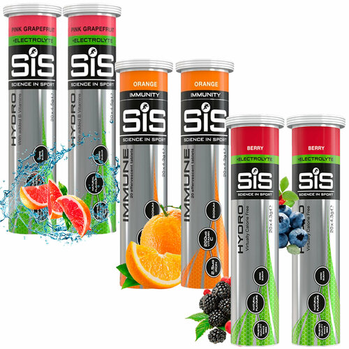 фото Изотоник science in sport (sis) go hydro tablet 20s 6 x 20 таблеток, розовый грейпфрут, апельсин, ягоды