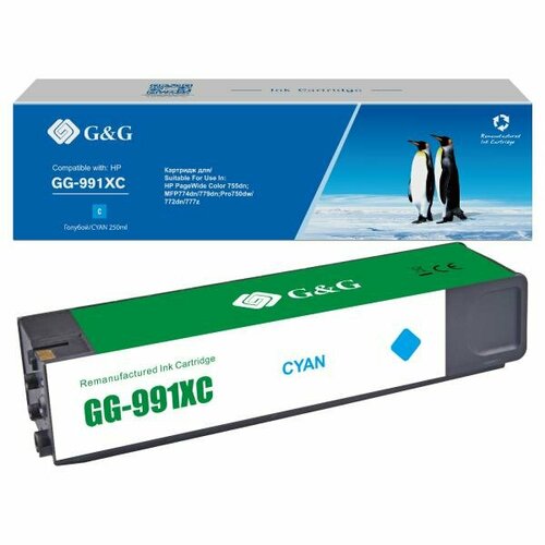 Cartridge G&G 991X для HP PageWide Managed, (16 000стр.), голубой (замена M0K10XC, M0J94AE) картридж hp 991ac струйный голубой экстраповышенной ёмкости 16000 стр