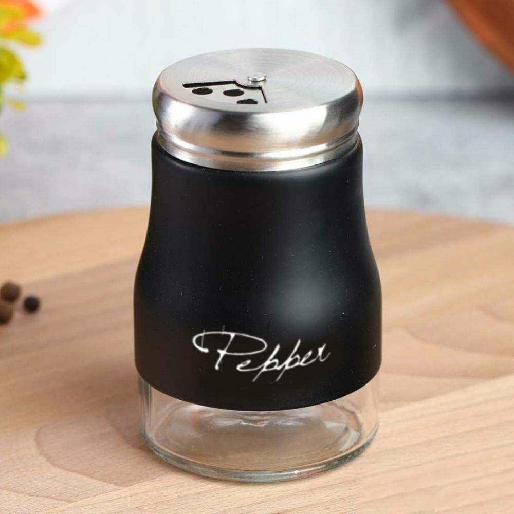 фото Перечница для перца и специй стеклянная с металлическим ободком, 140 мл. (Pepper), голубой