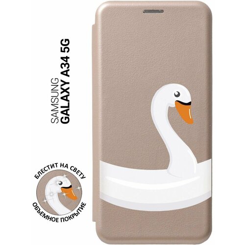 Чехол-книжка на Samsung Galaxy A34 5G, Самсунг А34 с 3D принтом Swan Swim Ring золотой чехол книжка на samsung galaxy s23 самсунг с23 плюс с 3d принтом swan swim ring золотой