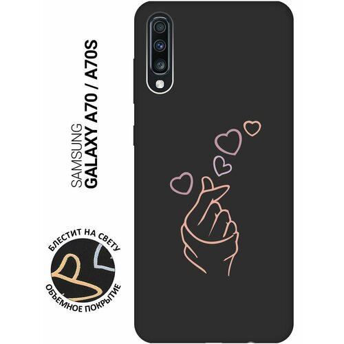 Матовый Soft Touch силиконовый чехол на Samsung Galaxy A70, A70s, Самсунг А70, А70с с 3D принтом K-Heart черный матовый soft touch силиконовый чехол на samsung galaxy a70 a70s самсунг а70 а70с с 3d принтом cosmofoxes черный