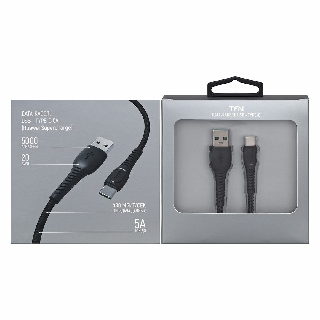 Кабель TFN Forza, USB A (m), USB Type-C (m), 1м, черный [tfn-cusbcusb5a1mbk] - фото №9