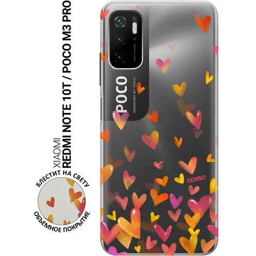 Силиконовый чехол на Xiaomi Redmi Note 10T, Poco M3 Pro, Сяоми Поко М3 Про, Сяоми Редми Ноут 10Т с 3D принтом Flying Hearts прозрачный чехол книжка на xiaomi redmi 6 сяоми редми 6 с 3d принтом flying hearts золотой