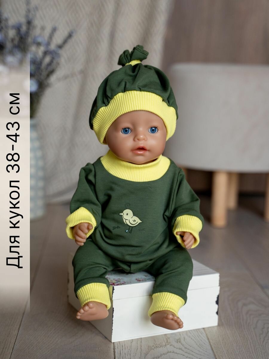 Одежда для куклы Беби Бон (Baby Born) 43см , Rich Line Home Decor, ИП-Х-777-1_Зеленый-желтый-птенчик-с-шапкой