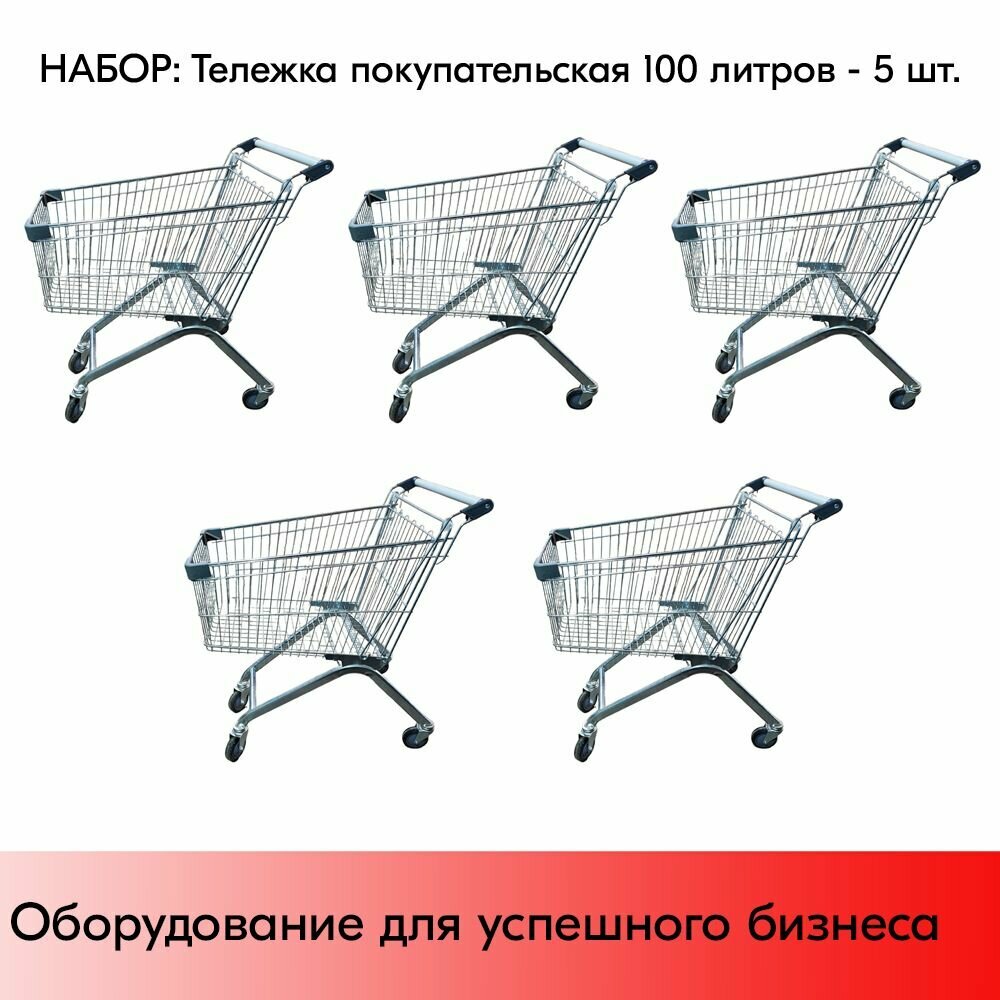 Набор Тележек покупательских 100 литров, цинк+лак, без детского сидения (европейский тип), Серый 5 шт