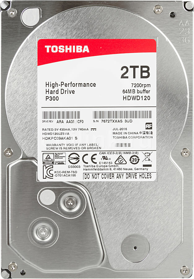 Жесткий диск Toshiba HDD 2ТB SATA III, 3.5"HDWD120YZSTA