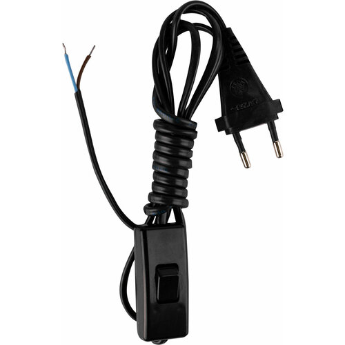 Шнур сетевой с вилкой и проходным выключателем 1,7 м ШВВП 2х0.5 чёрный