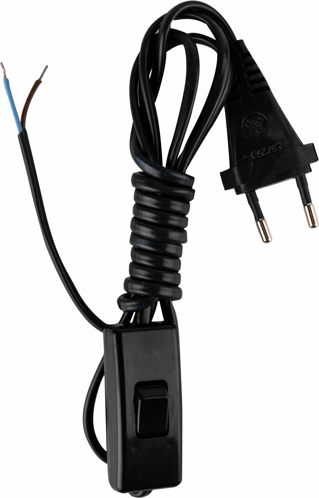 фото Шнур сетевой с вилкой и проходным выключателем 1,7 м ШВВП 2х0.5 чёрный